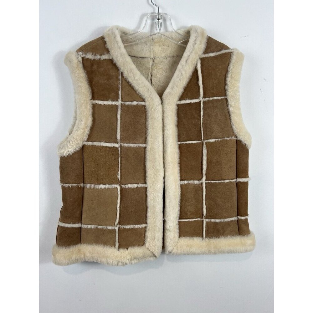 Faux Suede Leather Sherpa Lined Vest Squared Western Cowgirl Rodeo L Women Vegan